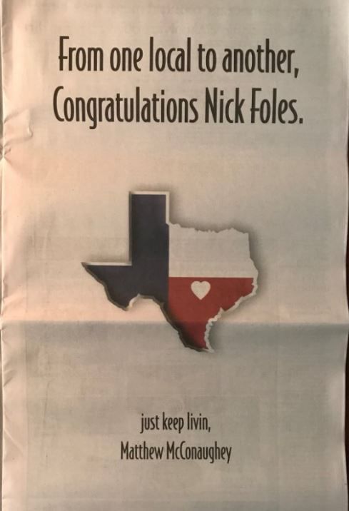 Actor Matthew McConaughey Does This To Show His Love For QB Nick Foles