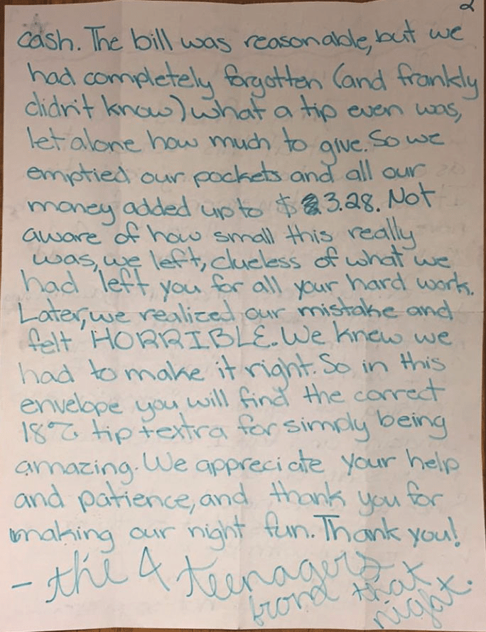 Waiter Gets Horrible Tip From Group Of Teens, But Watch What Happens When They Come Back In The Next Week