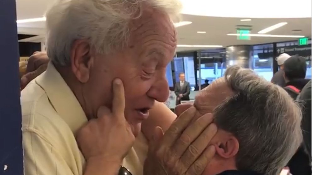 88-year-old dad is reunited with his 53-year-old down syndrome son after spending a week apart for the first time ever