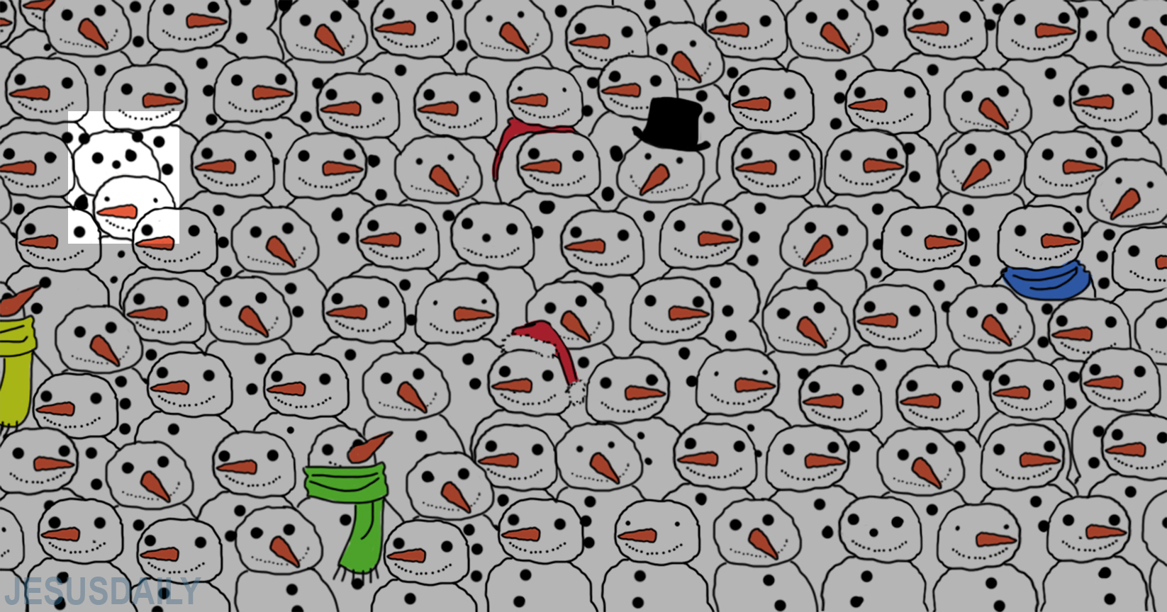Nobody in my family could solve this one: Can you spot the panda among the snowman?